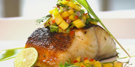 Halibut with mango salsa
