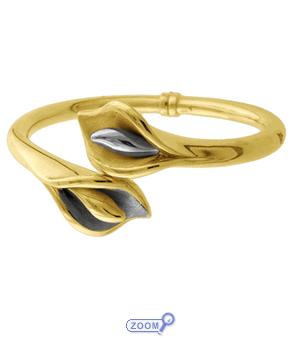 18K Yellow and White Gold Fancy Flower Bangle Bracelet 7.5"