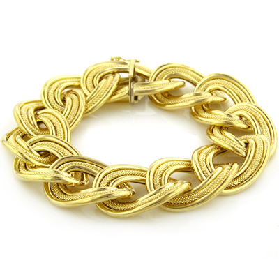 18K 8" YG Bold Triple Oval Link Bracelet