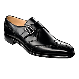 Black Leather Brogued Monk
